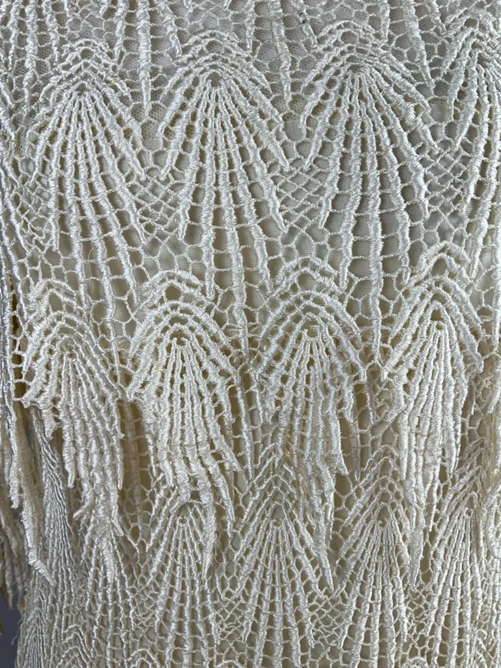 SAMAX Cream Crochet Fringe Mini Dress Lined Boho Coastal Resort Festival - Picture 10 of 16